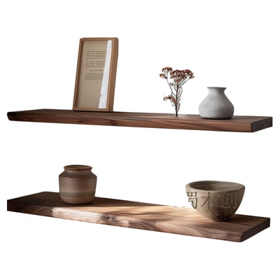 胡桃色实木一字板置物架原木色北欧风简约现代美式挂板层板一字板