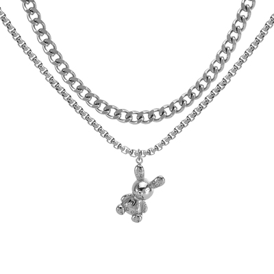 卡通兔子吊坠古巴链双层项链男