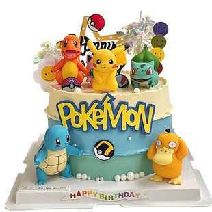 网红神奇宝贝生日蛋糕装饰宝可梦摆件皮卡丘可达鸭精灵球插件烘焙