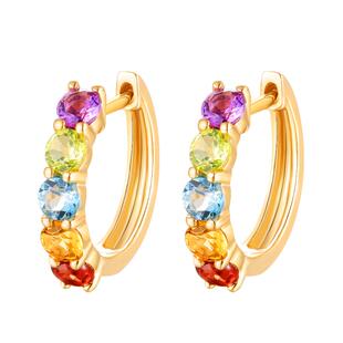 ILCO尤珂「小彩糖」黄18K金彩虹天然宝石耳饰耳环通勤石榴石耳圈
