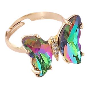 儿童蝴蝶戒指小公主闺蜜小众设计女童女孩宝石渐变彩色水晶饰品女