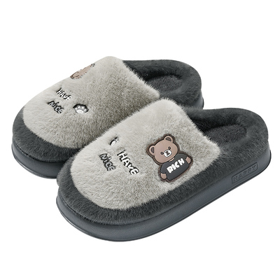 红豆儿童棉拖鞋男童冬季2025新款室内家居亲子防滑毛毛加绒保暖鞋