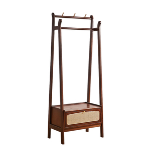 家逸实木落地挂衣架简约衣帽架卧室多功能藤编置物架高级感衣架