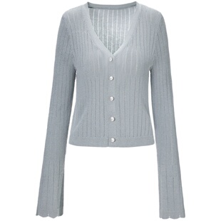 商场同款糖力 百搭长袖套头钉珠闪光冰丝针织衫上衣女薄款短款