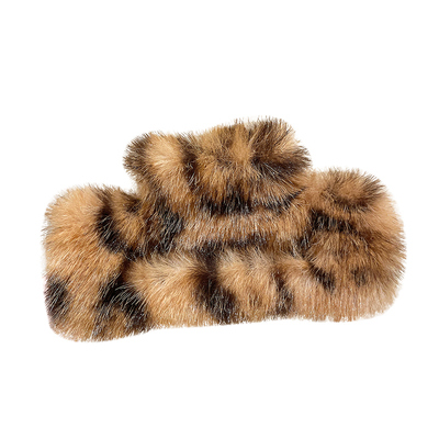 豹纹毛绒抓夹大号发量大高级感