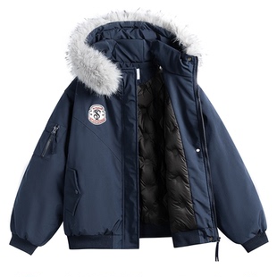 悟空有货冬季90绒毛领连帽羽绒服男女复古潮牌保暖派克服情侣外套