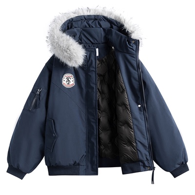 冬季90绒毛领连帽羽绒服男女复古