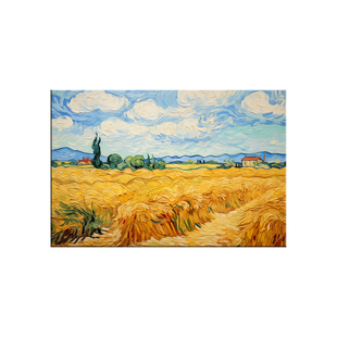 梵高丰收名画客厅装饰画乡村麦田肌理感沙发背景墙挂画艺术晶瓷画