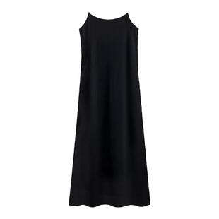 猫人吊带连衣裙女夏打底春秋莫代尔2025新款黑色背心内搭长裙t恤