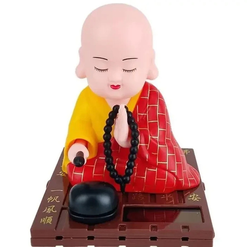 太阳能小和尚敲木鱼禅意摆件