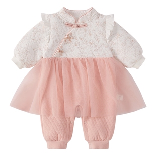 [抗菌远红外]婴儿连体衣女婴秋冬新中式爬服夹棉长袖哈衣宝宝冬装