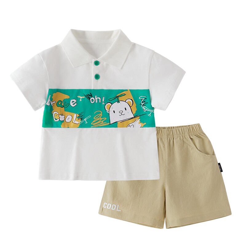 jellybaby中小童短袖夏季休闲衣服宝宝运动两件套新款5岁男童套装