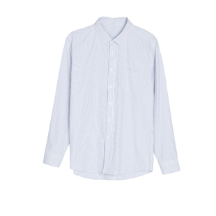 新款韩版修身条纹长袖衬衫男商务休闲复古方领宽松大码男士衬衣潮