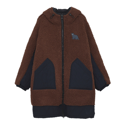 MOVEUP幻走2024冬季新款连帽绣花章仔口袋长款外套女124410703