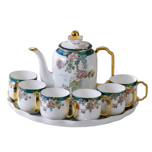 锦盒装 欧式高白整套景德镇家用高端骨瓷茶具套装轻奢高档旋转盘