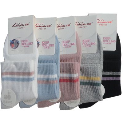 梦娜运动防臭春秋女双杠袜子