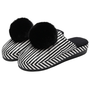 棉拖鞋女防水居家冬季女士皮面防水室内冬厚底坡跟托鞋家用棉拖