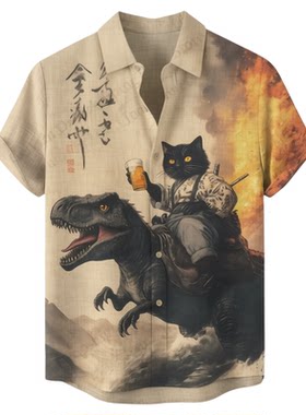 印花开襟衬衫Printed open collar simple and comfortable shirt