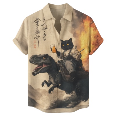 印花开襟衬衫Printed open collar simple and comfortable shirt