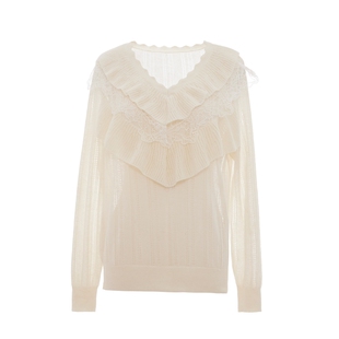 COCOON商场同款荷叶边层叠镂空蕾丝拼接针织衫春款