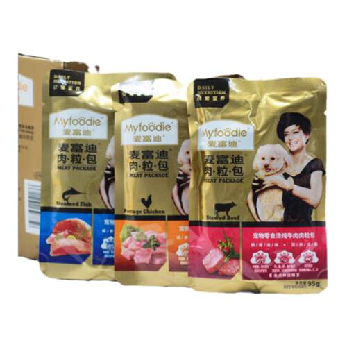 麦富迪湿粮肉粒包24包狗狗零食装泰迪幼犬牛肉鸡肉罐头鲜拌饭狗粮