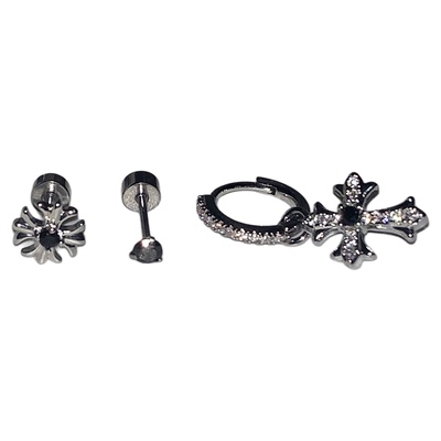 暗黑复古钛钢满钻十字架耳环