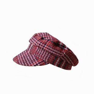 店主si服帽子~气质有品位的红色系格纹小香风格定型平顶海军风帽