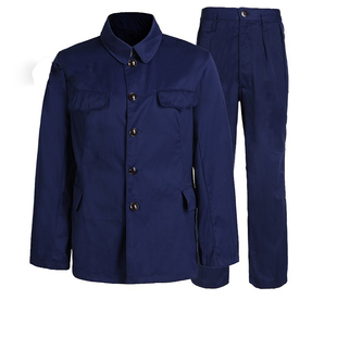 的确良涤卡65式军套装解放老兵聚会套装男老式怀旧干部服蓝色套装