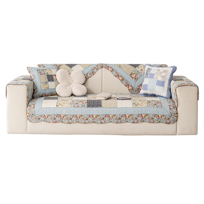 美式复古全棉拼布沙发垫纯棉防滑水洗全棉夹棉沙发套罩巾四季通用