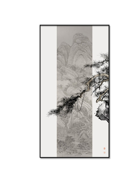 新中式入户玄关装饰画迎客松挂画