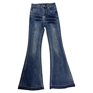 李李服饰低腰紧身压褶微喇牛仔裤女2025年冬季性感显瘦长腿牛仔裤