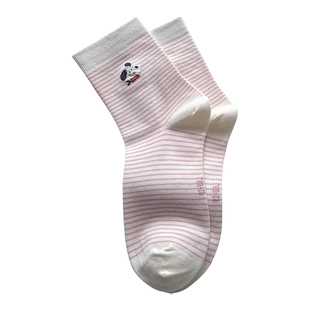 韩系甜美风纯棉袜子女生卡通小狗细条纹短袜初中生防臭中筒无骨袜