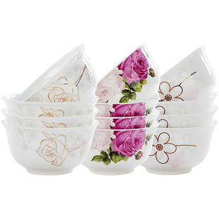 嘉兰骨瓷米饭碗家用10个装陶瓷碗套装吃饭餐具中式米饭碗微波炉碗