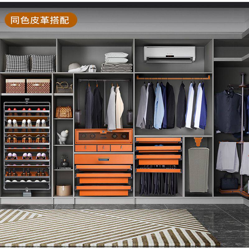 下拉式挂衣杆可伸缩衣通衣帽间家用拉杆衣柜内缓冲下拉升降挂衣架