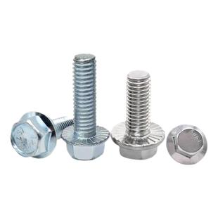 304/蓝白锌英美制法兰螺丝1/2英制外六角大头带齿螺栓5/16UNC3/8