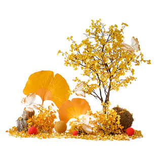 高档假树仿真银杏树叶子装饰室内景观植物造景仿生花绿植秋季美陈