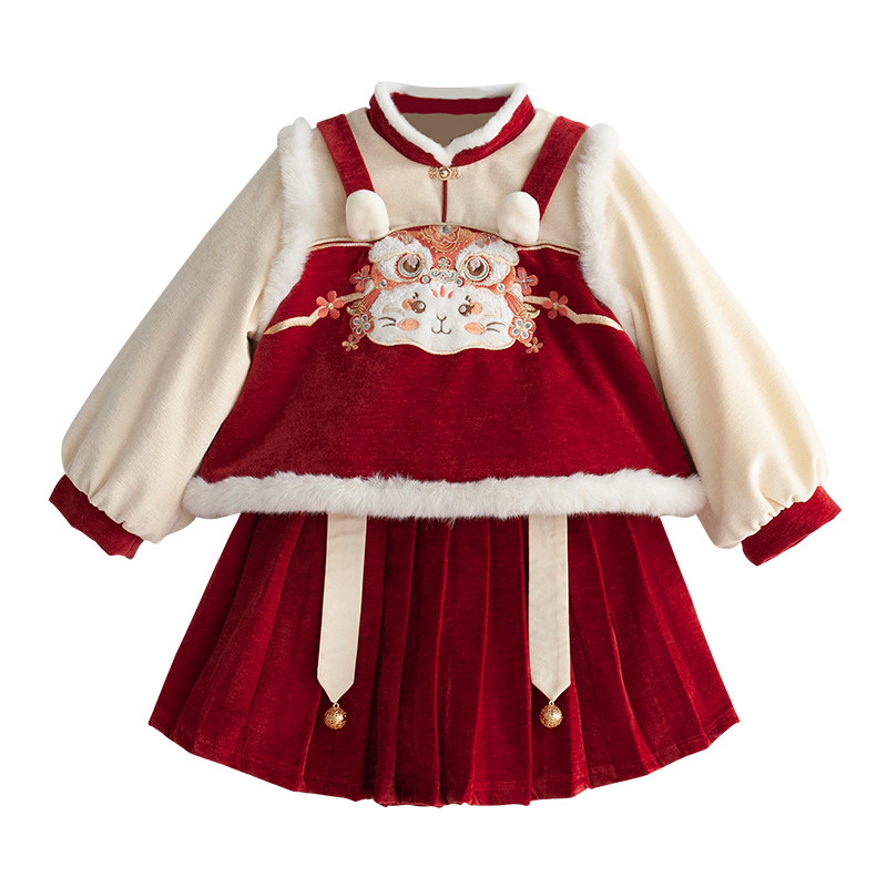 贝优可加绒冬装新品女童拜年服