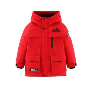 雪中飞儿童羽绒服2025新款男童女童中长款工装风加厚蓄热保暖外套