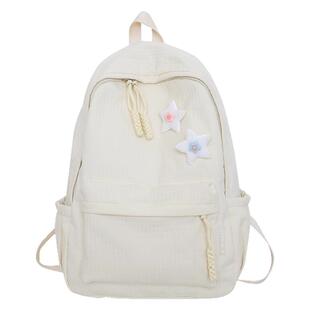 书包女大学生大容量高中初中生中学生女生背包女白色冬季简约格纹