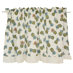 美式窗帘半帘热带水果菠萝棉布挂钩免打孔门帘韩式粘贴魔术贴定制