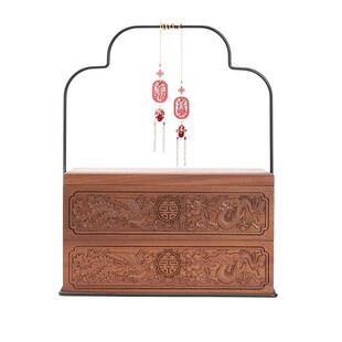 中式实木彩礼盒高档订婚结婚聘礼盒提亲礼金盒双层收纳盒手提礼盒