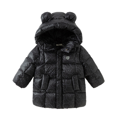 戴维贝拉男童A类中长款羽绒服2025冬装新款女童宝宝白鸭绒外套