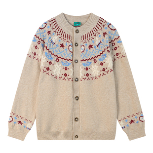 江南先生NewJNXS经典复古费尔岛提花圆领开衫毛衣秋冬保暖针织衫