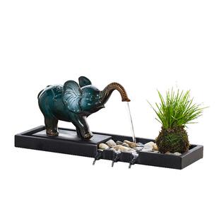 创意客厅石槽鱼池喷水循环流水器水景摆件大象鱼缸装饰造景配件