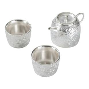 容山堂固德鎏银一壶两杯旅行茶具户外便携茶杯套装功夫茶具快客杯