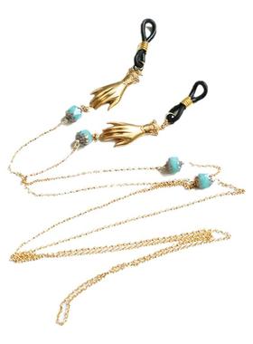 首饰石七酒红珍珠挂脖女眼镜链