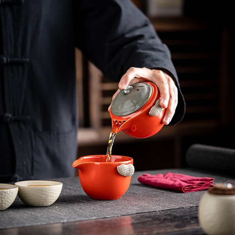 陶瓷旅行茶具套装便携露营快客杯个人专用功夫泡茶杯户外一壶四杯