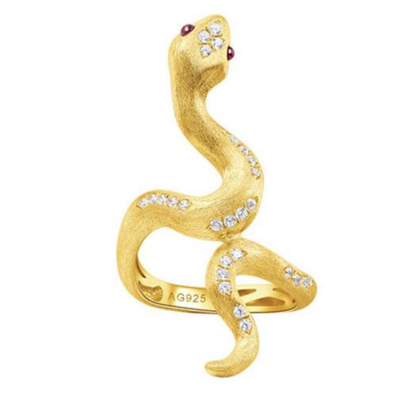 金色手工拉丝灵蛇戒指女925银