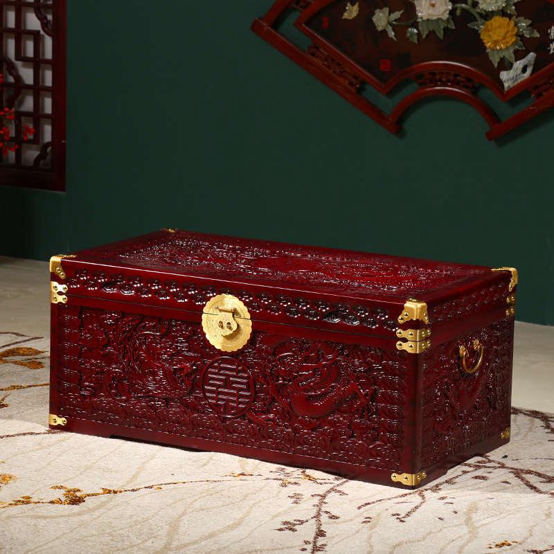 香樟木箱子婚嫁箱仿古雕花防虫嫁妆箱结婚收纳箱陪嫁结婚字画箱子
