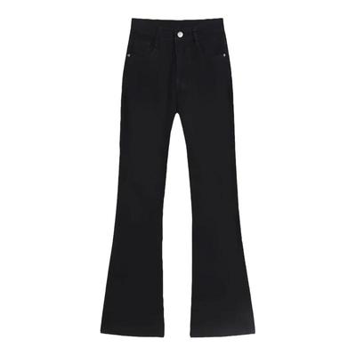 拉夏贝尔黑色加绒微喇牛仔裤女冬